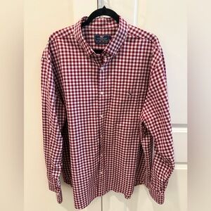 Men's Vineyard Vines Burgundy Red Checkered Button Up Shirt Long Sleeve Size XXL